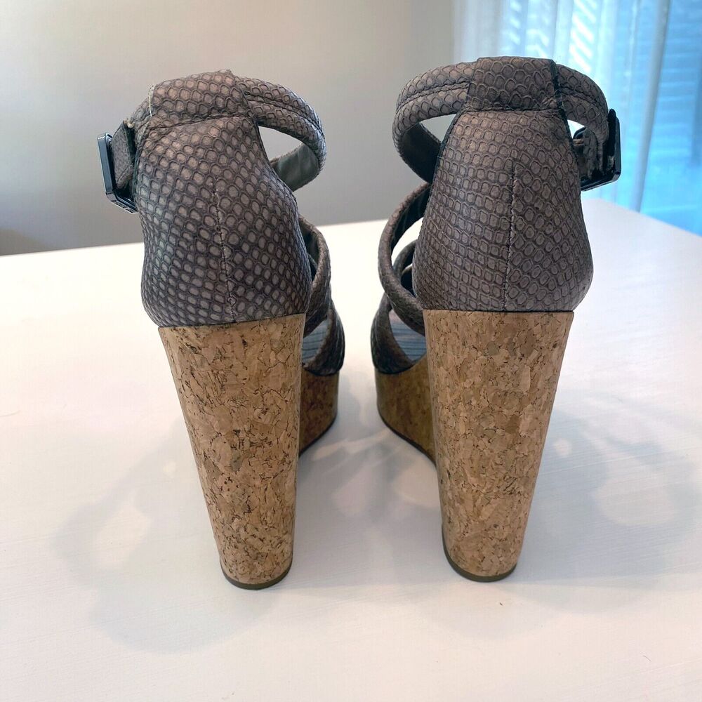 Tory Burch Taupe Python Embossed Leather Cork Wed… - image 4